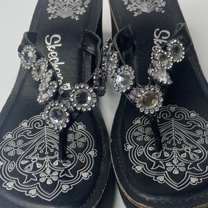 Skechers Black and Silver Embellished Sandals